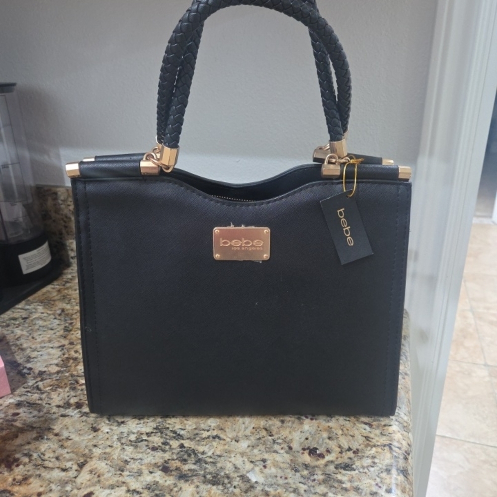 Bebe Black Satchel with Gold Accents